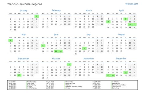 public holiday in nigeria 2023 calendar